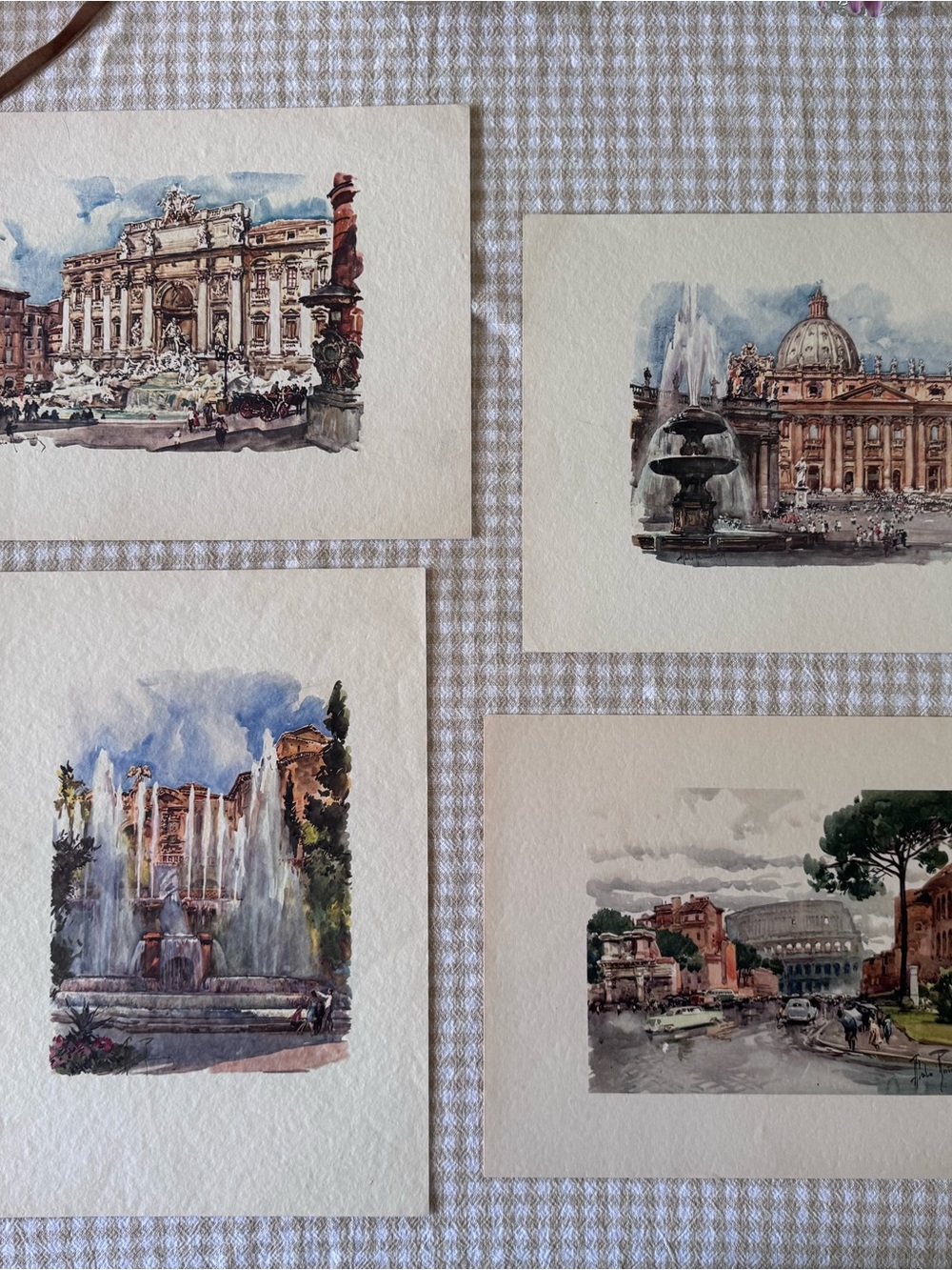 Set of 4 Original Aldo Raimondi Watercolor Rome City Prints